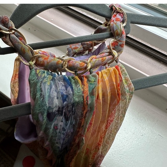 Alice + Olivia halter pleated top w chain neck multicolored lavender XL - Picture 3 of 4